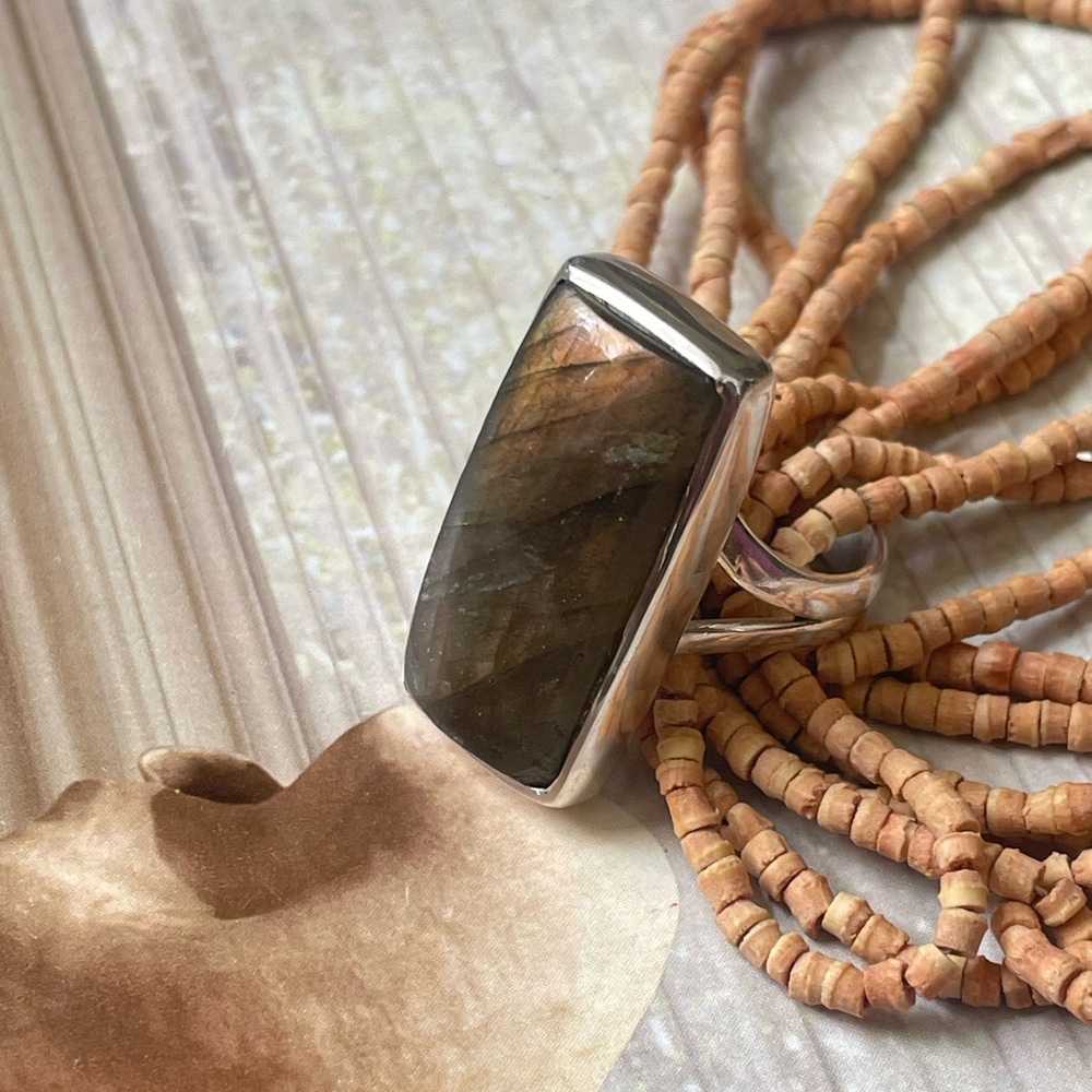 “BOHO” 925 Sterling Silver Natural Labradorite Ring | adjustable Ring - Picture 16 of 16